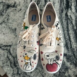 Keds Snoopy Print Shoes - Cream and Red-size 9